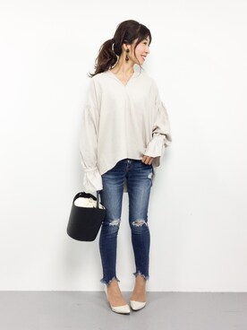 「FREAK'S STORE（フリークスストア）のパーツイヤリング-クリア-（イヤリング）」を使った、RINAさん（レディース・160cm）の冬コーディネート