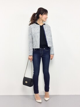 「甘辛mix」｜「アイテム（ノーカラージャケット）」を使った、RINAさん（レディース・160cm）の冬コーディネート