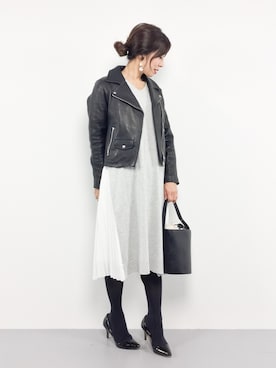 「JEANASIS（ジーナシス）のレザーライダースブルゾン/743171 （ライダースジャケット）」を使った、RINAさん（レディース・160cm）の冬コーディネート