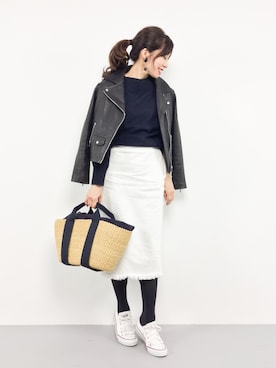 「JEANASIS（ジーナシス）のレザーライダースブルゾン/743171 （ライダースジャケット）」を使った、RINAさん（レディース・160cm）の冬コーディネート