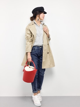 「coca（coca）（コカ）のアイテム（トレンチコート）」を使った、RINAさん（レディース・160cm）の冬コーディネート