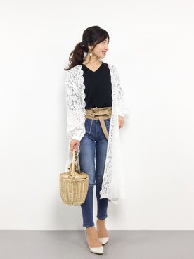 「サッシュベルト」｜「アイテム（その他アウター）」を使った、RINAさん（レディース・160cm）の春コーディネート