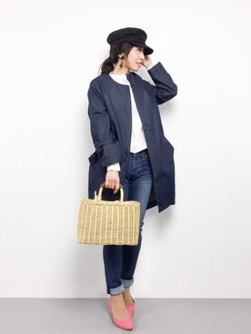 「マリンコーデ」｜「アイテム（その他アウター）」を使った、RINAさん（レディース・160cm）の春コーディネート