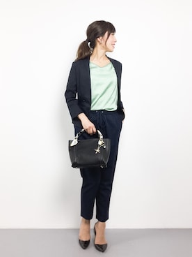 「spring」｜「アイテム（ノーカラージャケット）」を使った、RINAさん（レディース・160cm）の春コーディネート