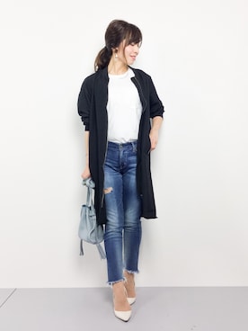 「Ungrid（アングリッド）のフレイドヘムストスリ（デニムパンツ）」を使った、RINAさん（レディース・160cm）の春コーディネート