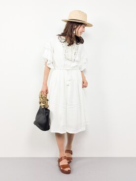 「PLAIN CLOTHING（プレーンクロージング）のアイテム（かごバッグ）」を使った、RINAさん（レディース・160cm）の春コーディネート