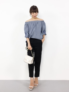 「NOMBRE IMPAIR（ノンブルアンペール）のアイテム（パンツ）」を使った、RINAさん（レディース・160cm）の夏コーディネート