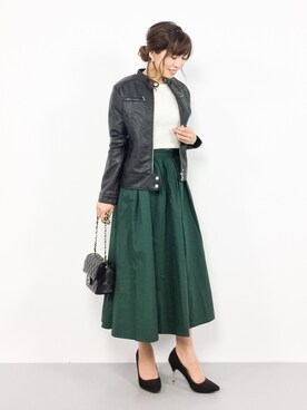 「reca（レカ）のアイテム（ライダースジャケット）」を使った、RINAさん（レディース・160cm）の秋コーディネート