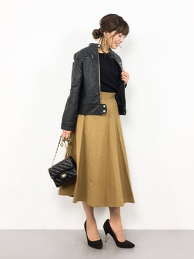 「reca（レカ）のアイテム（ライダースジャケット）」を使った、RINAさん（レディース・160cm）の秋コーディネート