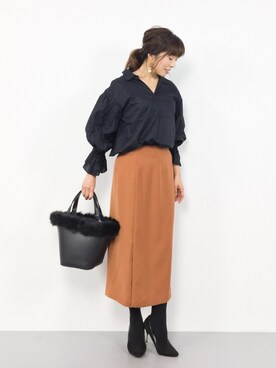 RINAさんの「ダブルフェイスサテンカラータイトスカート◆」を使ったコーディネート