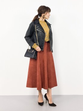 「OLIVE des OLIVE（オリーブデオリーブ）のアイテム（ライダースジャケット）」を使った、RINAさん（レディース・160cm）の秋コーディネート