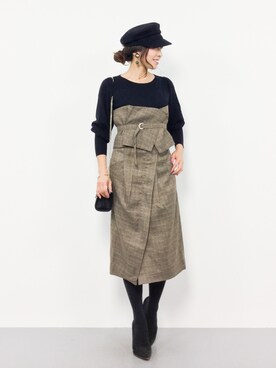 RINAさんの「グレンチェックコルセットベルト付き2WAYタイトスカート」を使ったコーディネート