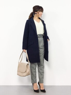 「SEVENDAYS=SUNDAY（セブンデイズサンデイ）のアイテム（チェスターコート）」を使った、RINAさん（レディース・160cm）の冬コーディネート