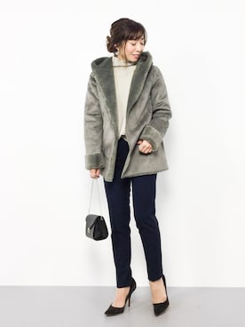 「URBAN RESEARCH（アーバンリサーチ）のアイテム（ムートンコート）」を使った、RINAさん（レディース・160cm）の冬コーディネート