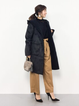 「Sunny clouds（サニークラウズ）のアイテム（ムートンコート）」を使った、RINAさん（レディース・160cm）の冬コーディネート