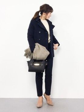 「NATURAL BEAUTY BASIC（ナチュラルビューティーベーシック）のアイテム（ピーコート）」を使った、RINAさん（レディース・160cm）の冬コーディネート