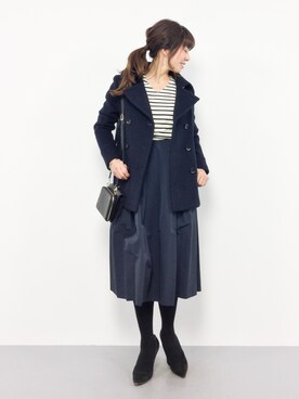 「NATURAL BEAUTY BASIC（ナチュラルビューティーベーシック）のアイテム（ピーコート）」を使った、RINAさん（レディース・160cm）の冬コーディネート
