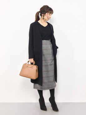 「AZUL by moussy（アズールバイマウジー）のウォッシャブルソフトタッチV/N長袖PO（ニット/セーター）」を使った、RINAさん（レディース・160cm）の冬コーディネート