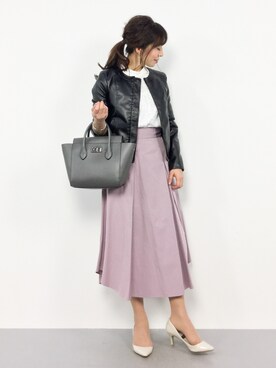 「N.（N. Natural Beauty Basic）（エヌエヌナチュラルビューティーベーシック）のアイテム（ライダースジャケット）」を使った、RINAさん（レディース・160cm）の冬コーディネート