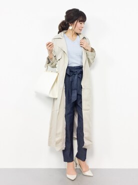 「Bou Jeloud（ブージュルード）のアイテム（トレンチコート）」を使った、RINAさん（レディース・160cm）の冬コーディネート