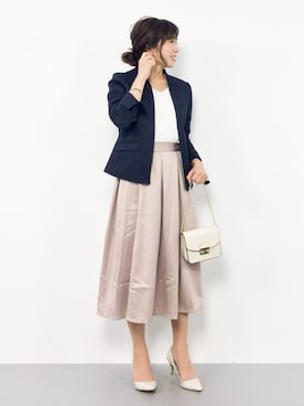 「spring」｜「アイテム（ノーカラージャケット）」を使った、RINAさん（レディース・160cm）の春コーディネート