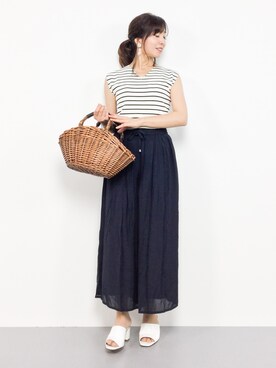 「grove（グローブ）のアイテム（かごバッグ）」を使った、RINAさん（レディース・160cm）の夏コーディネート