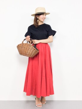「grove（グローブ）のアイテム（かごバッグ）」を使った、RINAさん（レディース・160cm）の夏コーディネート