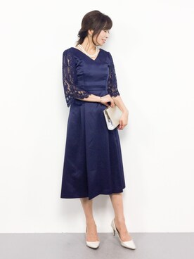 桃さんコラボ サテンフレアワンピースドレスを使った人気ファッションコーディネート Wear
