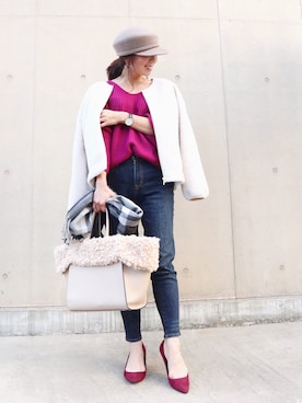 「ZOZO（ゾゾ）のスリムテーパードデニムパンツ［WOMEN］（デニムパンツ）」を使った、RINAさん（レディース・160cm）の秋コーディネート