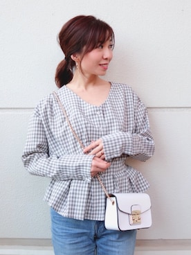 「ZOZO（ゾゾ）のスリムテーパードデニムパンツ［WOMEN］（デニムパンツ）」を使った、RINAさん（レディース・160cm）の春コーディネート