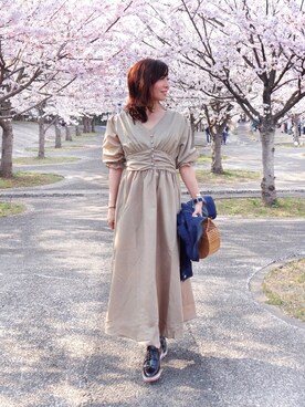 「fifth（フィフス）のウエストギャザーロングワンピース（ワンピース）」を使った、RINAさん（レディース・160cm）の春コーディネート