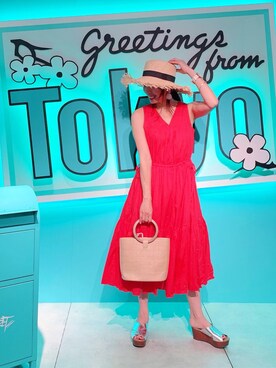 「Re:EDIT（リエディ）のアイテム（帽子）」を使った、RINAさん（レディース・160cm）の夏コーディネート