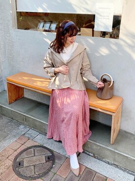 「ブラウンコーデ」｜「アイテム（マウンテンパーカー）」を使った、RINAさん（レディース・160cm）の春コーディネート