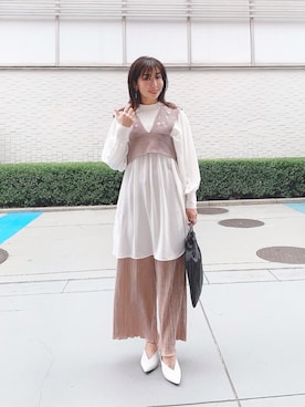 「ap retro（アプレトロ）の刺繍デザインニットビスチェベスト【ZOZO限定アイテム】（ベスト）」を使った、RINAさん（レディース・160cm）の冬コーディネート