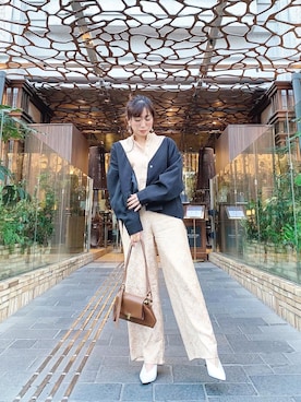 「ap retro（アプレトロ）のアイテム（ノーカラージャケット）」を使った、RINAさん（レディース・160cm）の冬コーディネート