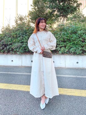 「ap retro（アプレトロ）のアイテム（シャツワンピース）」を使った、RINAさん（レディース・160cm）の春コーディネート