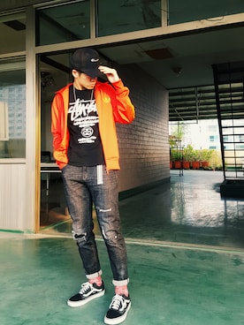 「adidas originals」｜「アイテム（スタジャン）」を使った、YOYOさん（メンズ・170cm）の春コーディネート