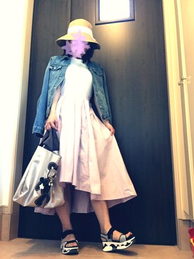 「UNIQLO（ユニクロ）のスーピマコットンリブクルーネックT（半袖）（Tシャツ/カットソー）」を使った、ぱゆさん（レディース・157cm）の夏コーディネート