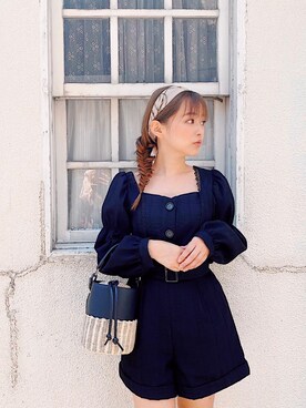 「ロンパース」｜「アイテム（財布/小物）」を使った、村崎英絵（むらさきはなえ）さん（レディース・146cm）の春コーディネート
