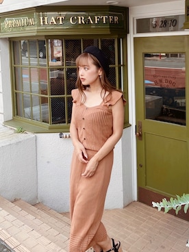 「CECIL McBEE（セシルマクビー）のアイテム（ハンチング/ベレー帽）」を使った、村崎英絵（むらさきはなえ）さん（レディース・146cm）の秋コーディネート