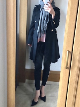 「黒ヒール」｜miiさん（レディース・169cm）の冬コーディネート