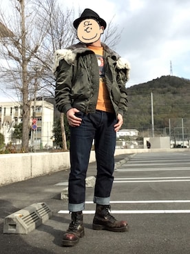 「Buzz Rickson's（バズリクソンズ）のアイテム（Tシャツ/カットソー）」を使った、Osamuさん（メンズ・160cm）の冬コーディネート