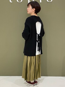 「ラメスカート」｜「アイテム（その他）」を使った、koyaichanさん（レディース・153cm）の冬コーディネート