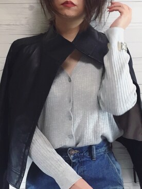 「GU（ジーユー）のアイテム（カーディガン/ボレロ、グレー系）」を使った、hoshi_romiさん（レディース・165cm）の春コーディネート