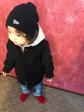 「quoti use fith（クゥオティ　ユース　フィス）のアイテム（ブルゾン）」を使った、YouLeeさん（キッズ・70cm）の冬コーディネート