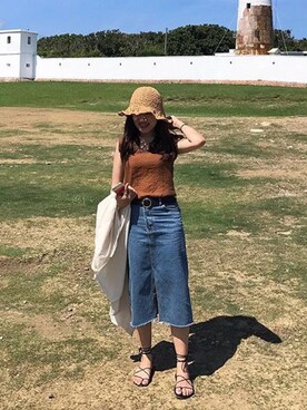 「アイテム（その他トップス、ブラウン系）」を使った、Jiun さん（レディース・159cm）の夏コーディネート