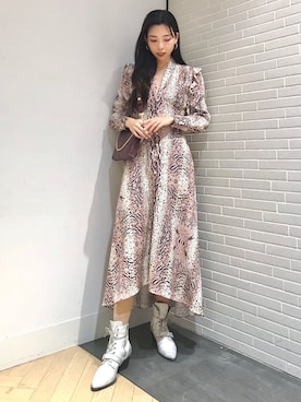 「アニマル」｜「アイテム（ワンピース/ドレス）」を使った、Hannaさん（レディース・166cm）の冬コーディネート