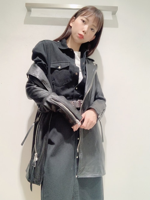 美品 オールセインツ LUNA LEATHER BIKER MAC 黒 38 【公式通販】