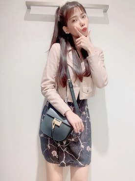 「アイテム（ライダースジャケット、ピンク系）」を使った、Hannaさん（レディース・166cm）の春コーディネート