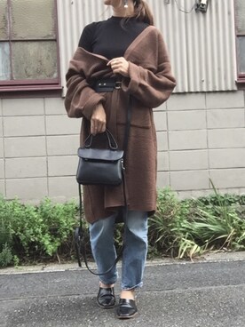 「UNIQLO（ユニクロ）のリブハイネックT（5分袖）（Tシャツ/カットソー）」を使った、mai＊maiさん（レディース・166cm）の秋コーディネート